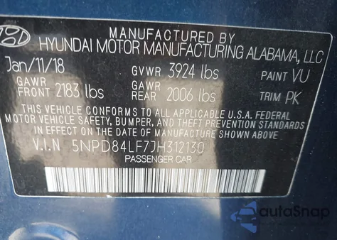 2018 Hyundai Elantra Value Edition z USA, uszkodzony, nr VIN 5NPD84LF7JH312130